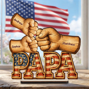 Dad, Papa, Pop Fist Bumps - With Kids' Names - Personalized Wooden Plaque
