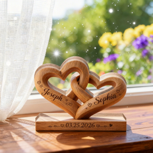Personalized Interlocking Hearts Wooden Plaque, Gift for Couple