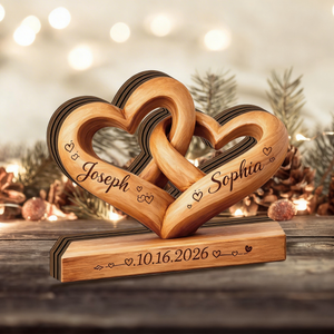 Personalized Interlocking Hearts Wooden Plaque, Gift for Couple