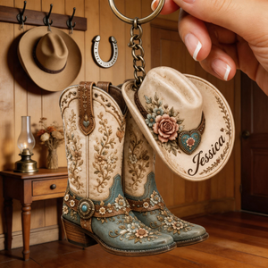 Personalized Cowgirl Boots Acrylic Keychain, Cowgirl Keepsake Gift