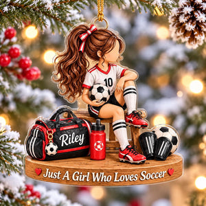 Personalized Soccer Girl Ornament, Custom Name Acrylic Soccer Christmas Gift