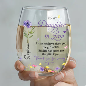 To My Daughter In Law, Stemless Wine Glass, Gift For Daughter-in-law