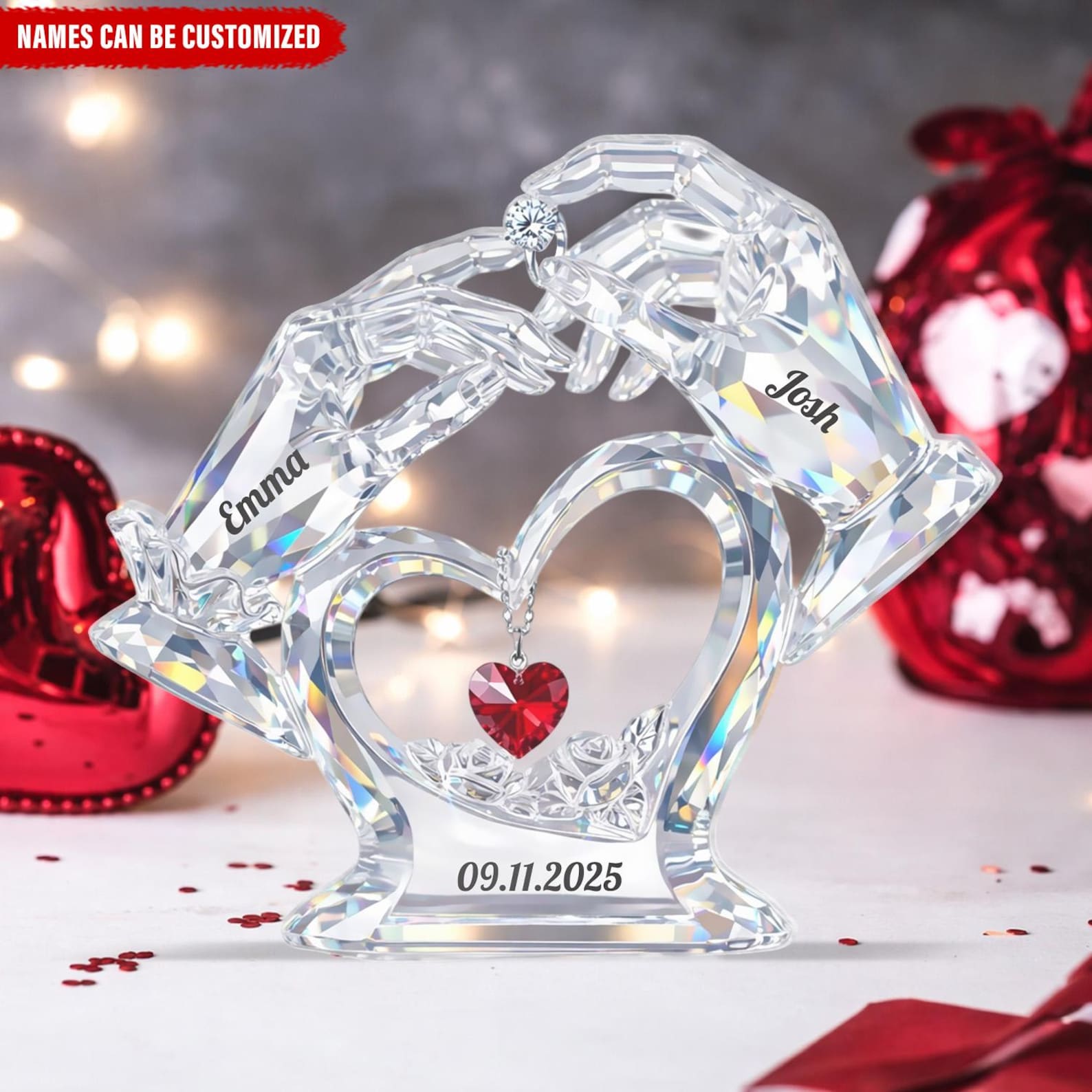 Our Love Story Carved In Crystal -Personalized Heart Acrylic Plaque