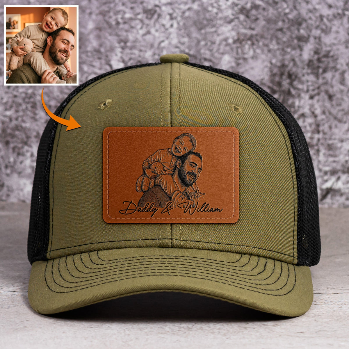 Personalized Photo Sketch Line Art Cap, Father's Day Gift For Dad, Husband