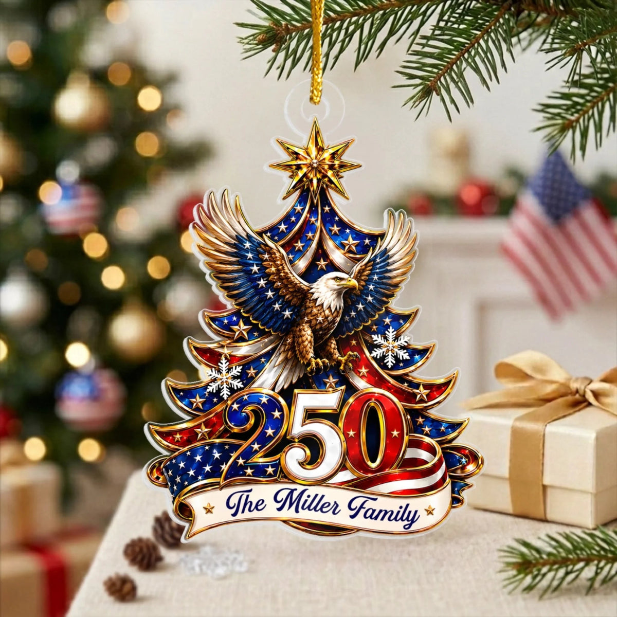 Freedom Flies At Christmas - Custom 250th Anniversary Patriotic Eagle Ornament