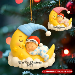 Babys First Christmas Ornament Baby Boy Girl On Moon