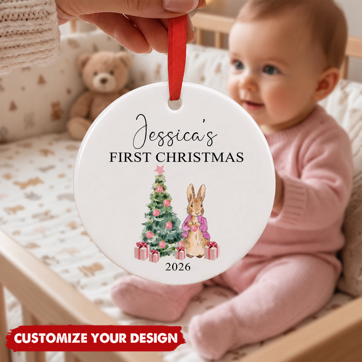 Personalized Baby's First Christmas Ornament, Rabbit Christmas Decoration