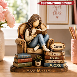 Custom Girl Reading Wooden Plaque, Vintage Book Lover Gift