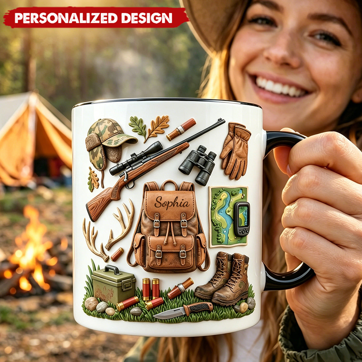 Custom Name Hunting Accent Mug, Nature Lover Hunter Coffee Mug