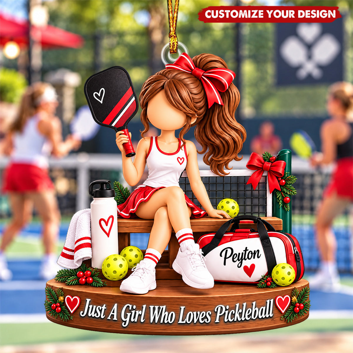 Personalized Pickleball Ornament, Custom Name Gift for Pickleball Girl