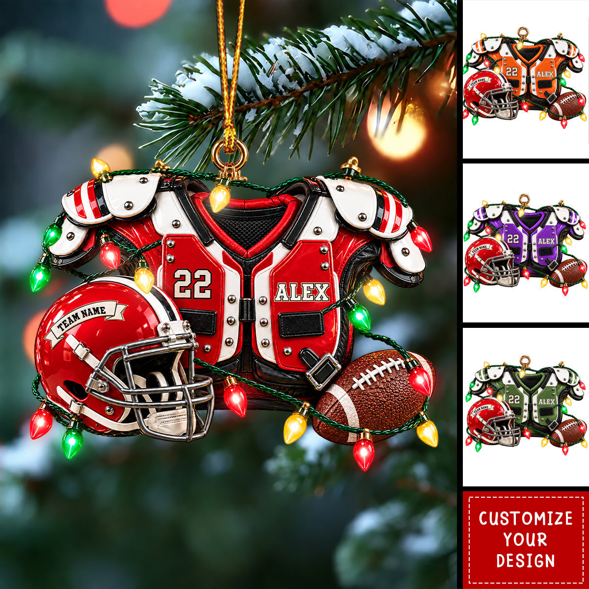 Personalized Football Christmas Ornament, Custom Name Number Player Gift