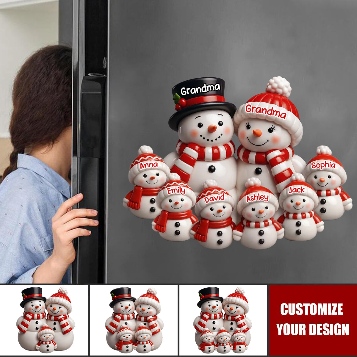 3D Effect Cute Snowman Family Christmas Decor Personalized Decal
