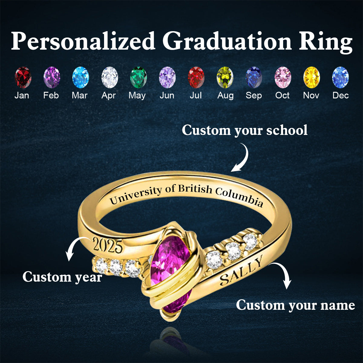 Personalized Graduation Birthstone Ring Gift for Graduates