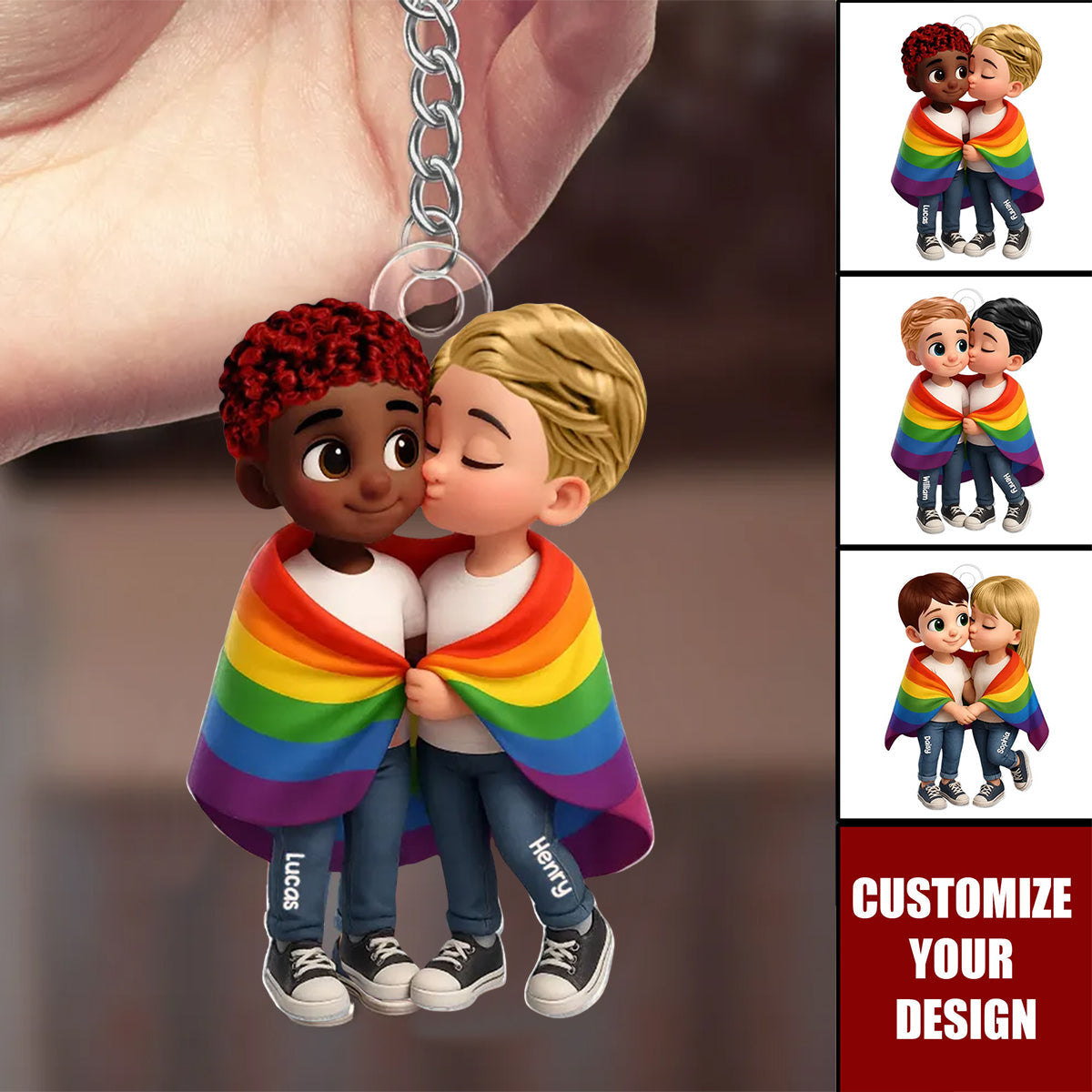 Pride Month LGBT Couple Love Is Love Personalized Acrylic Keychain