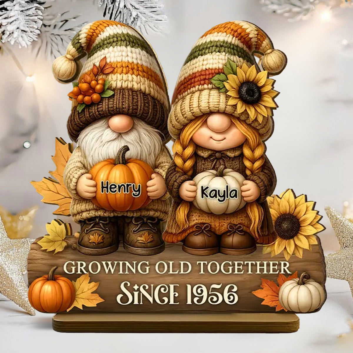 Couple Growing Old Together Personalized Standing Wooden Plaque