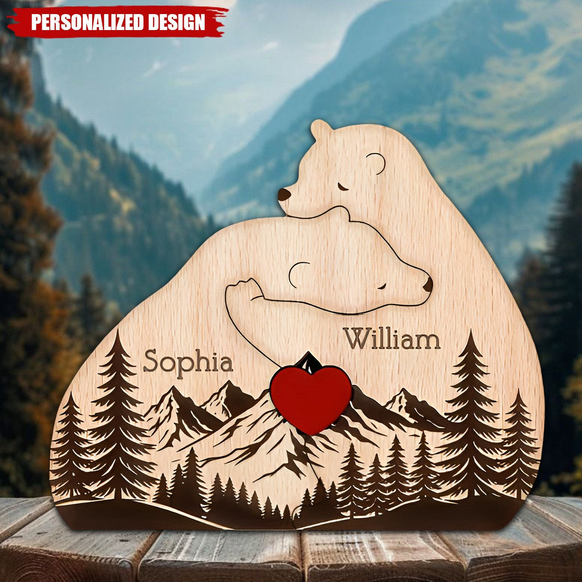 Father's Day Gift, Personalized Wooden Bear Family Puzzle
