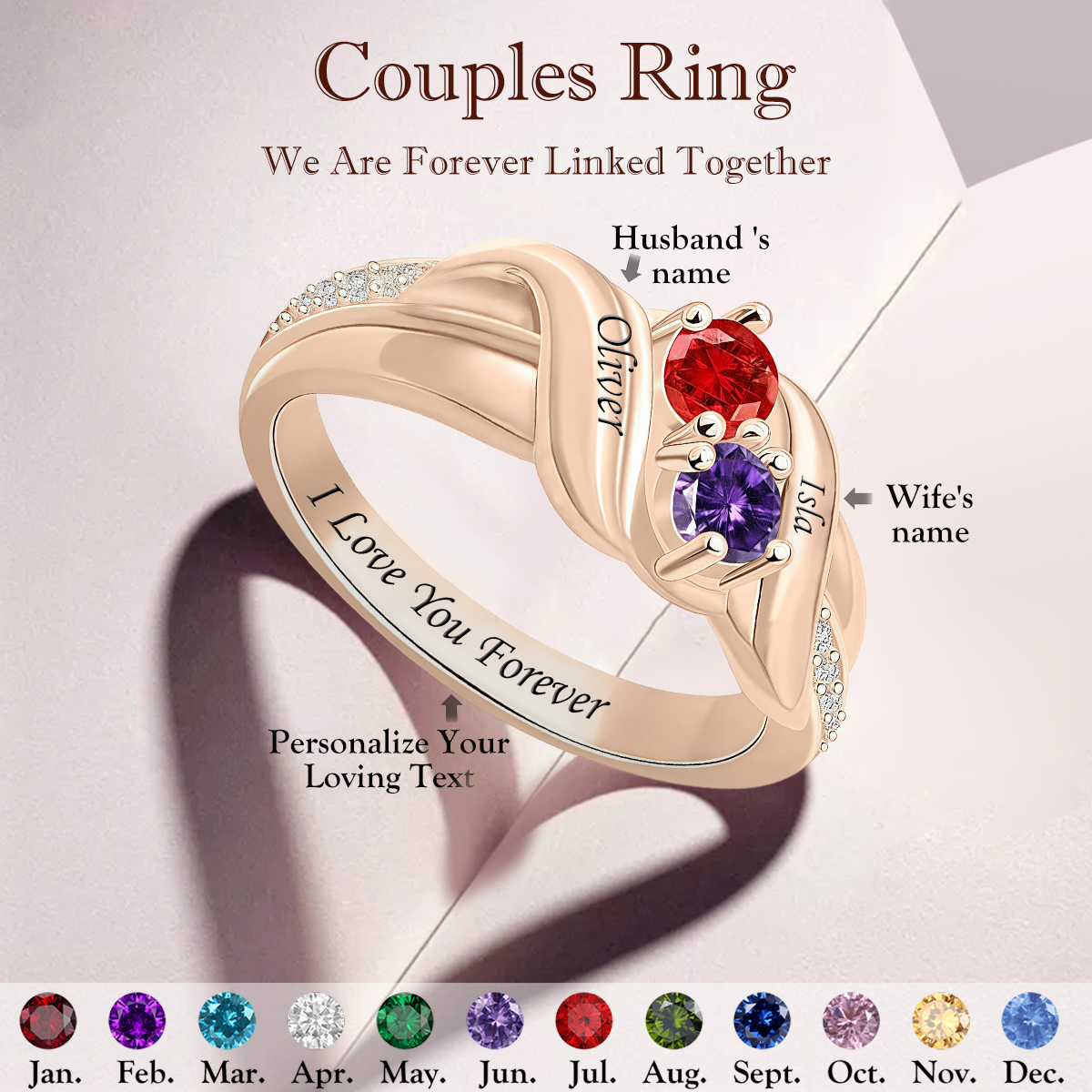 Always & Forever - Personalized Couple Birthstone Promise Ring