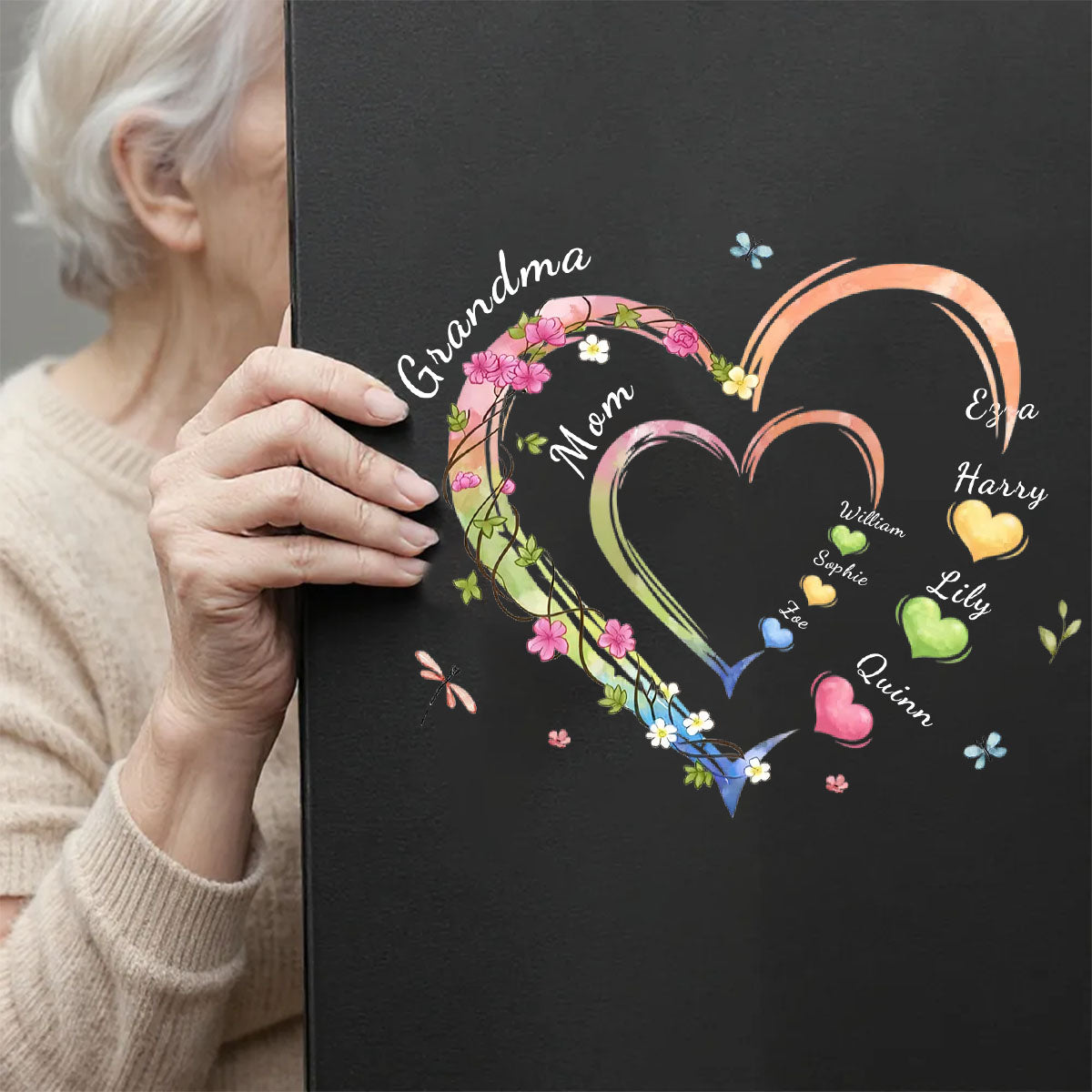 Grandma Heart-Personalized Stickers, Gift For Mom/Grandma