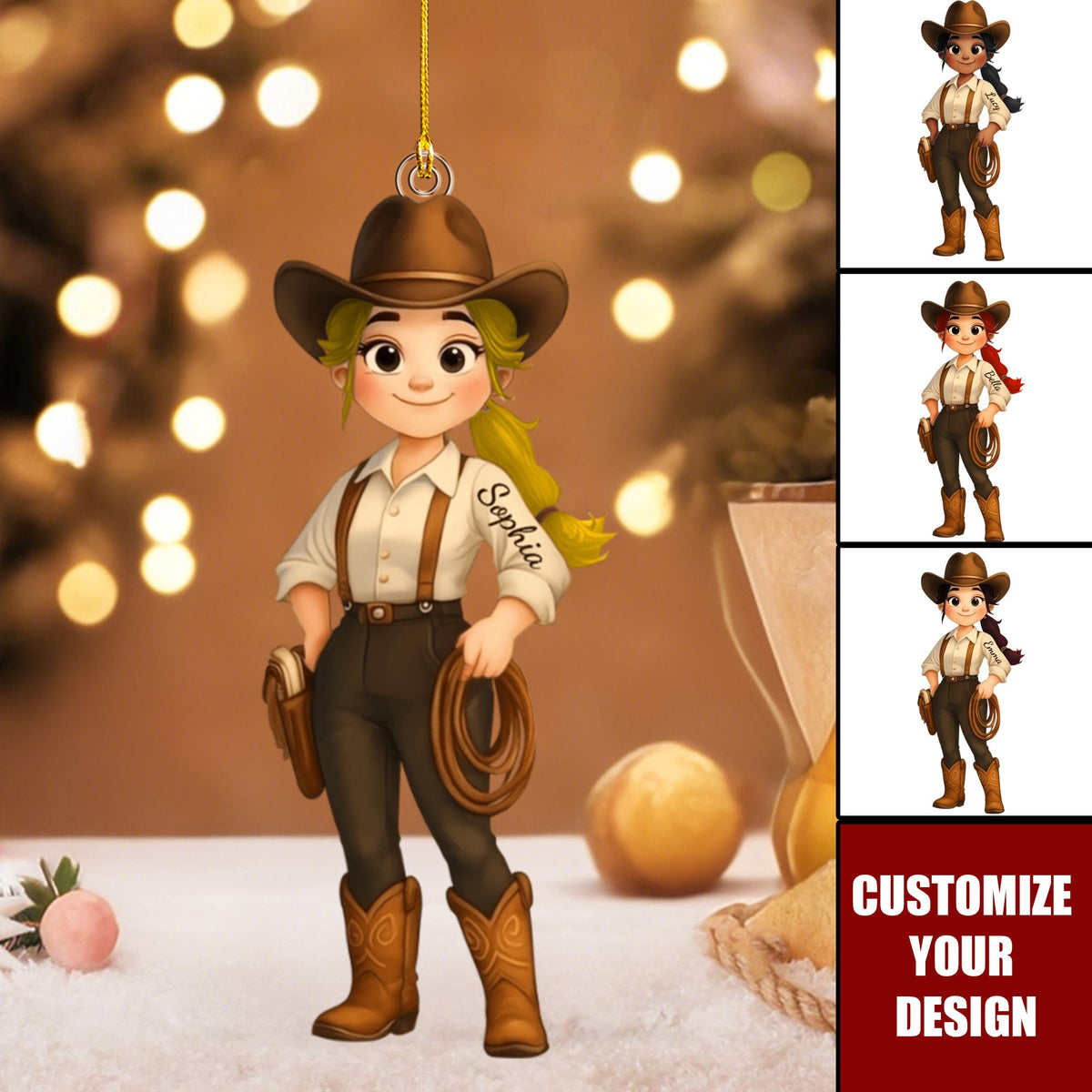 Cute Chibi Cowgirl - Personalized Cowgirl Acrylic Ornament