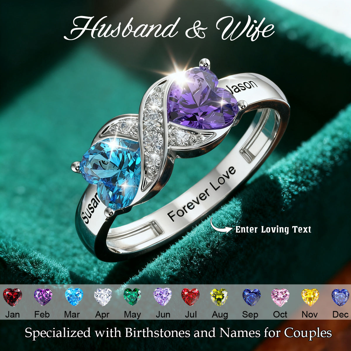 Personalized Birthstone & Name Infinity Promise Ring For Couple