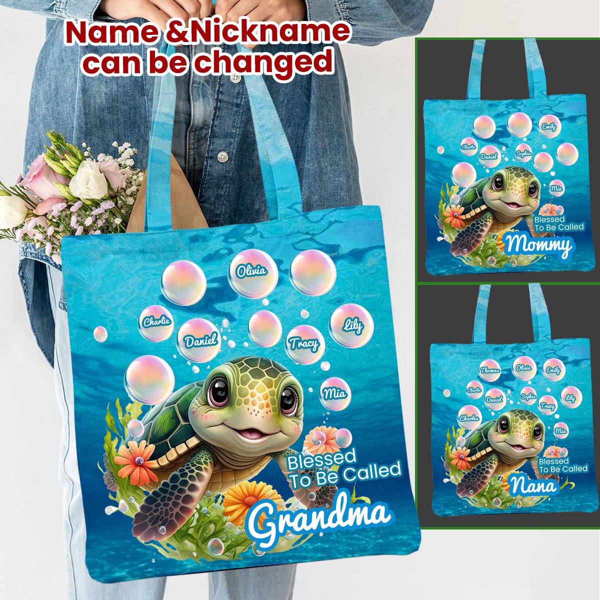 Grandma Blessed To Be Called Grandma Sea Turtle  Personalized  Bag