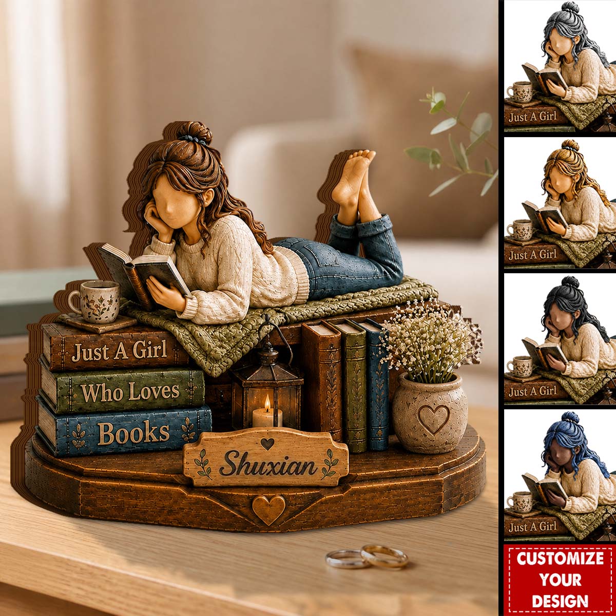 Custom Book Lover Wooden Block, Just a Girl Who Loves Books Sign