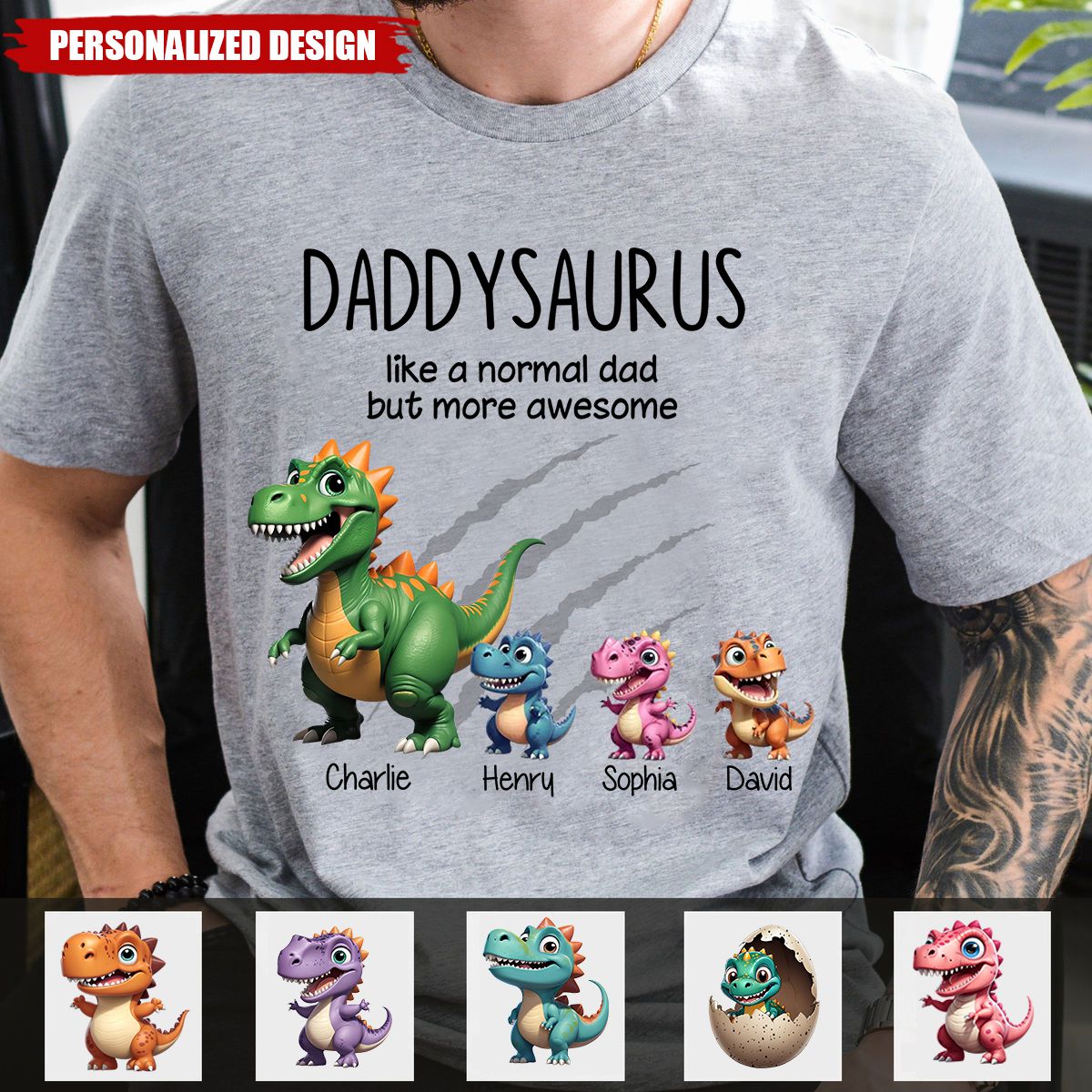Grandpasaurus And Kids 3D Effect Dinosaurs Personalized Shirt