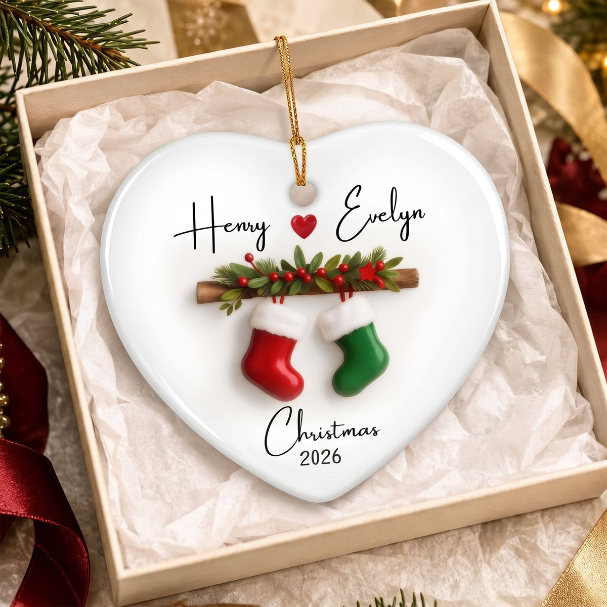 Personalized Couple Christmas Ornament – Stocking Keepsake Gift