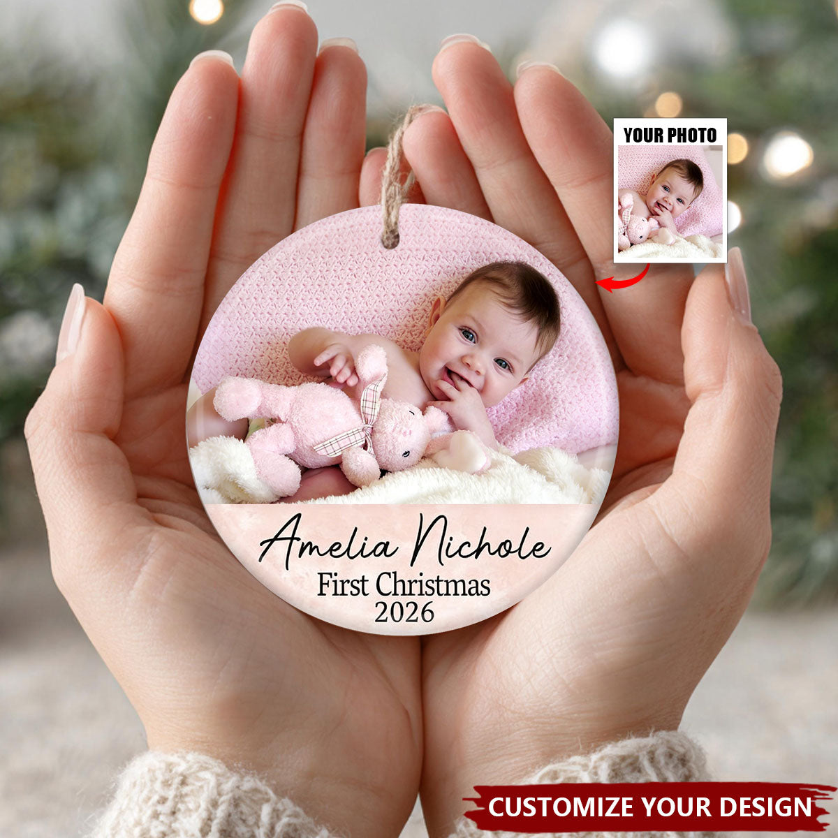 Personalized Baby Photo First Christmas Ceramic Ornament