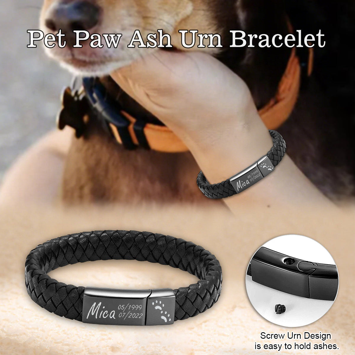 Personalized Custom Cremation Bracelet, Engraved Pet Ashes Bracelet