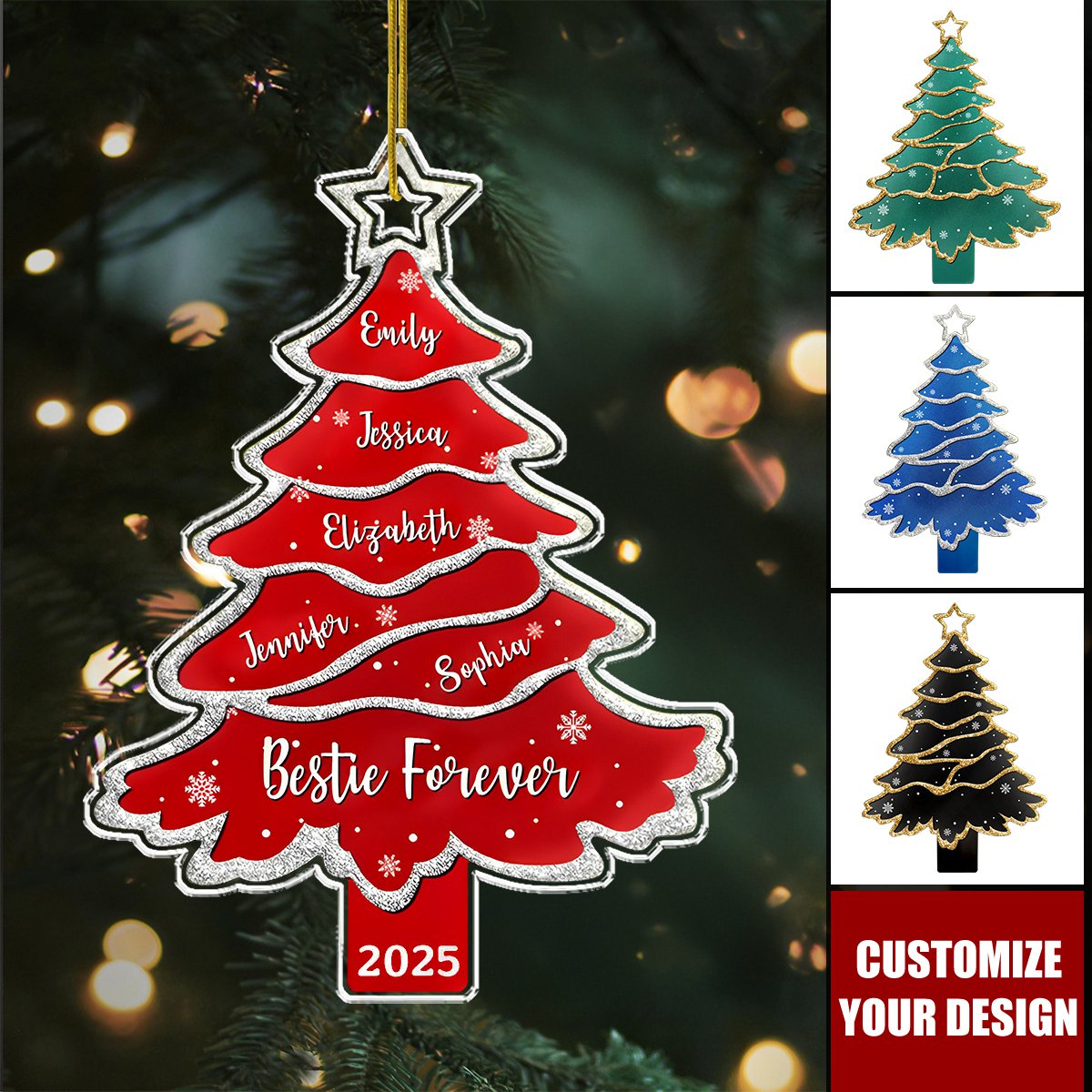 Personalized Custom Name Christmas Tree Shaped Acrylic Ornament