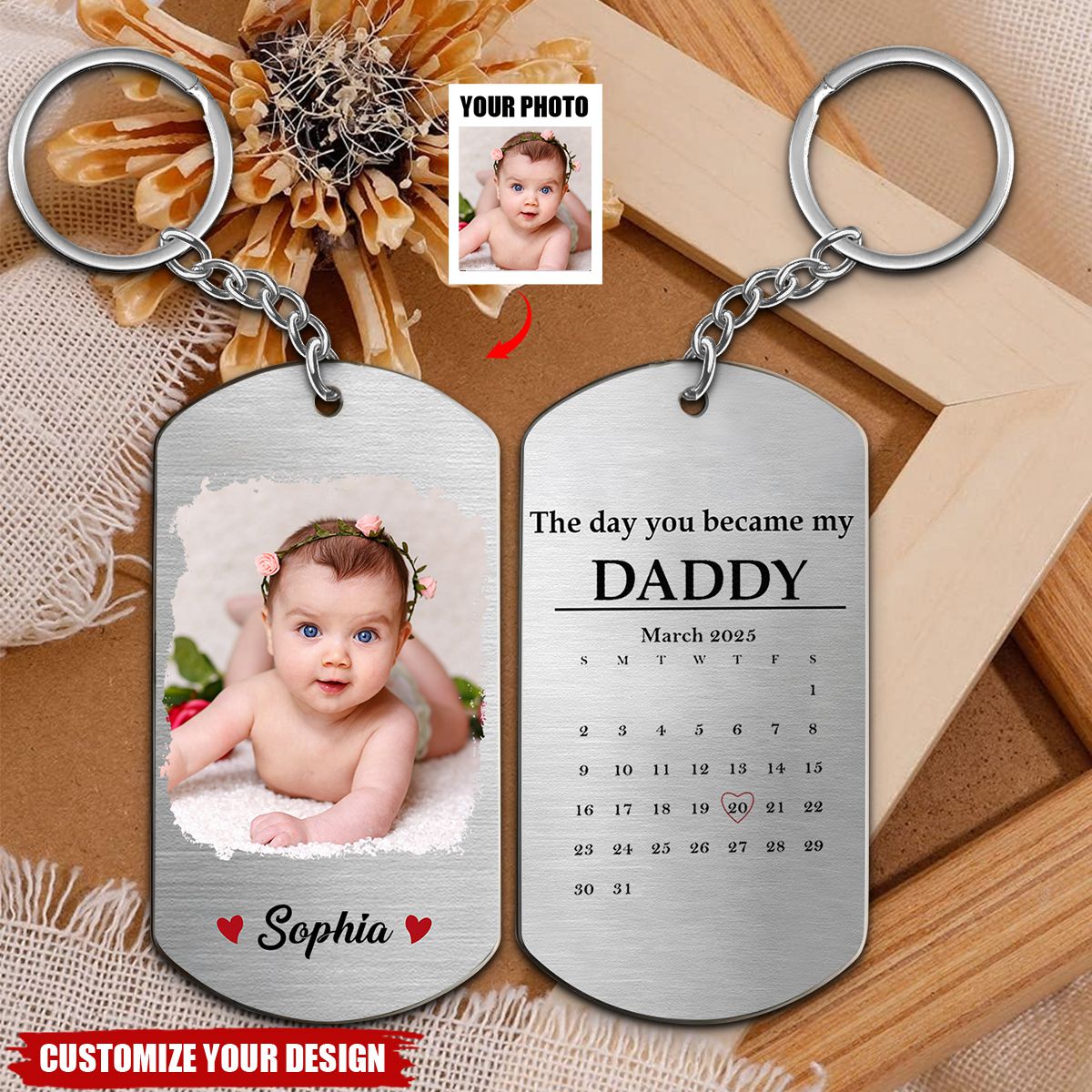 The Day You Became - Personalized Photo Keychain - Gift For Father's Day