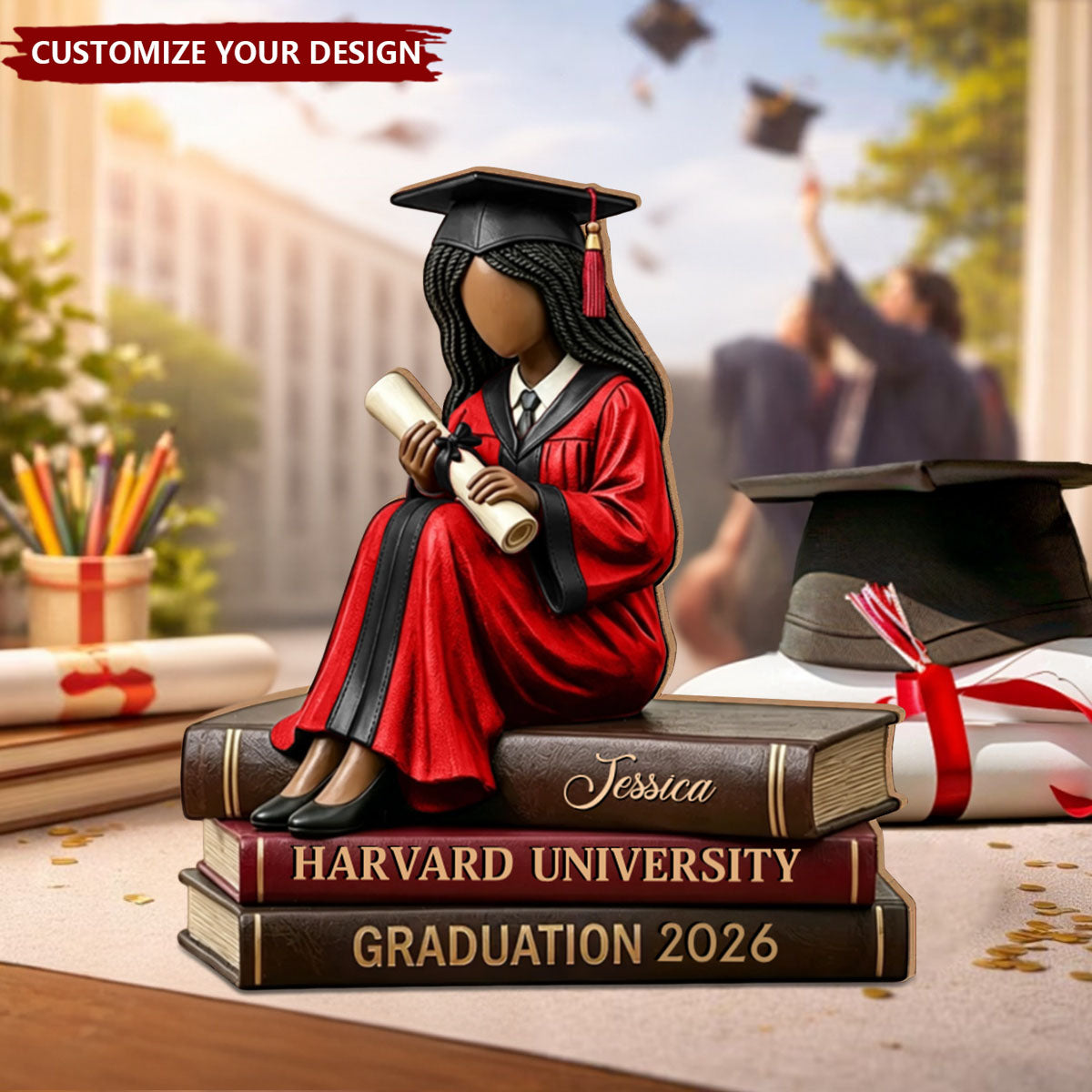 Personalized Black Graduate Wooden Block, Custom Name Grad Gift, Class of 2026