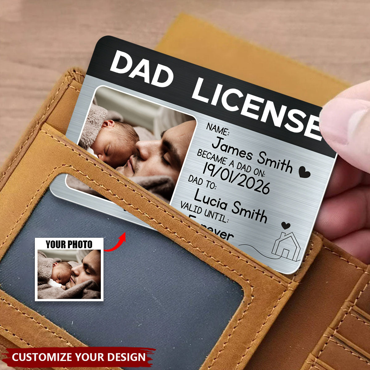 Dad License, Became A Dad On, Personalized Aluminum Wallet Card, Gift For New Dads