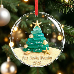 Personalized Sea Glass Family Tree Ornament, Xmas Keepsake Gift