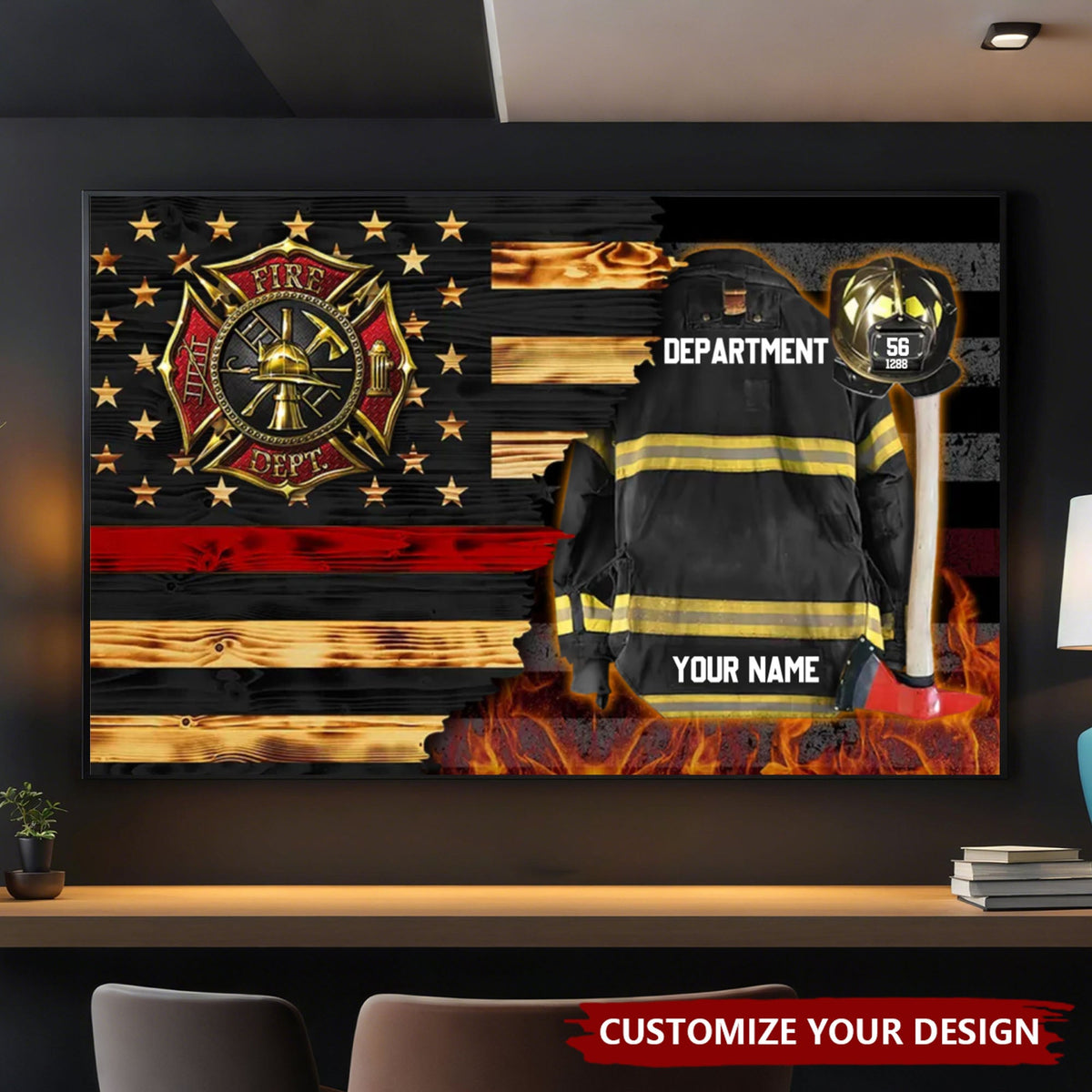 Personalized Firefighter Armor Clothes And Helmet Canvas Proud Firefighter Canvas