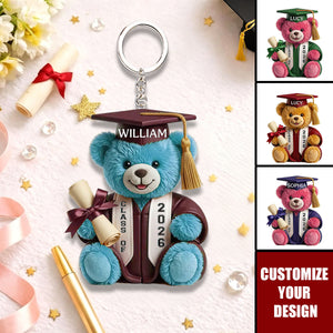 A New Chapter Begins - Personalized Class Of Graduation Bear Keychain