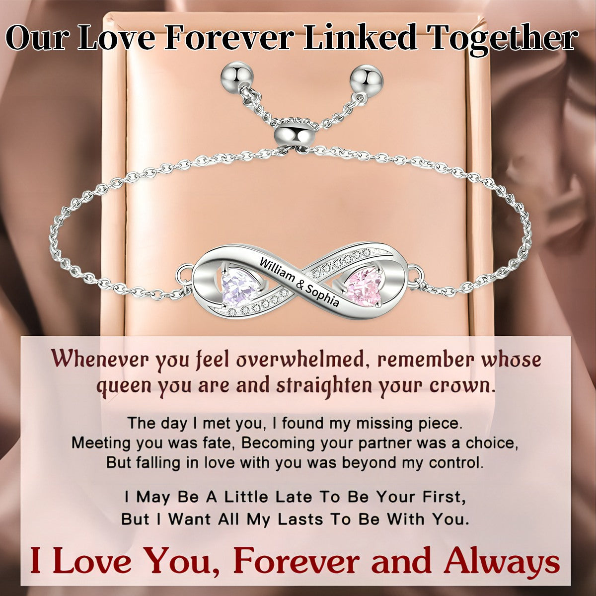 Personalized Infinity Name Birthstone Bracelet