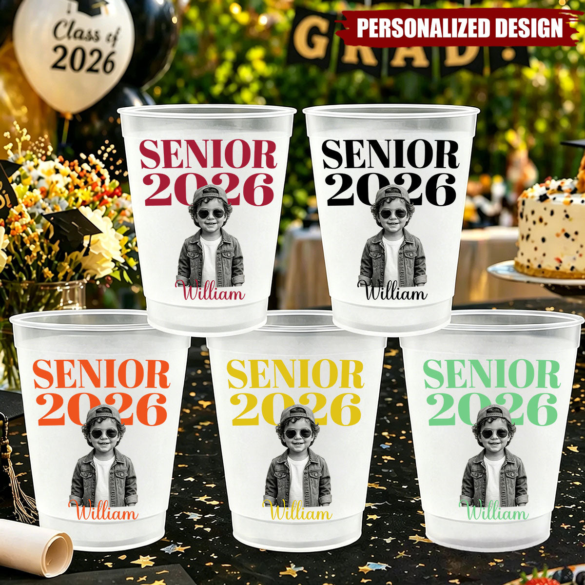 Personalized Senior 2026 Photo Cups, Graduation Party Gift