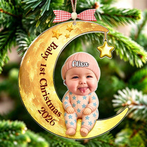 Baby's First Christmas Moon Ornament – Personalized Photo, Name & Year Gift