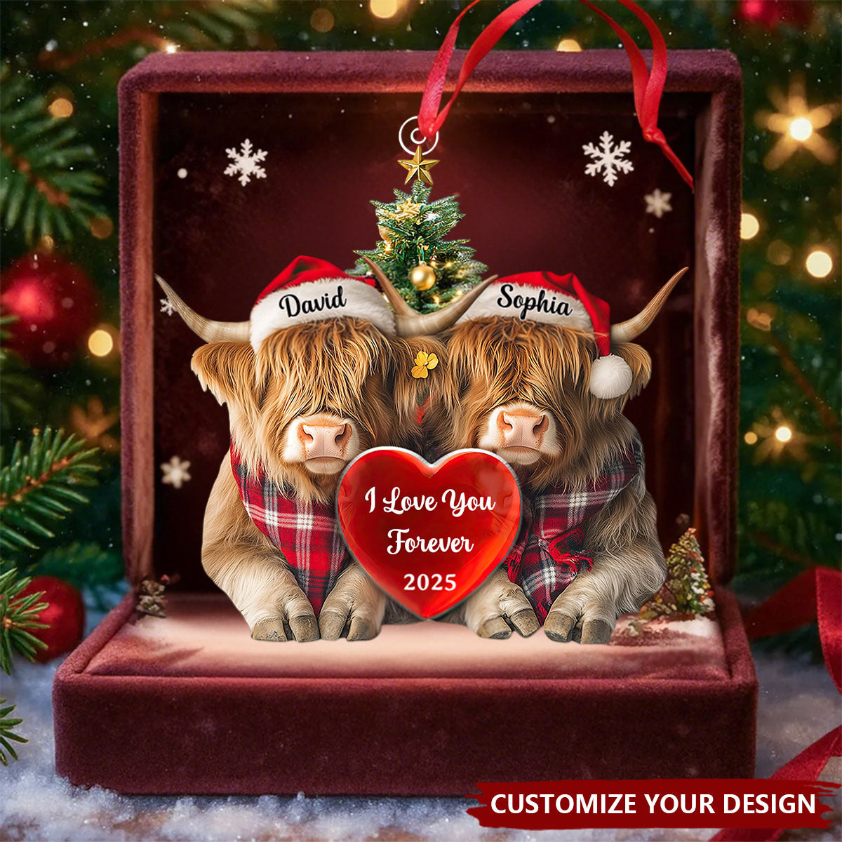 Highland Cowl Couple Ornament, Christmas Gift for Couples