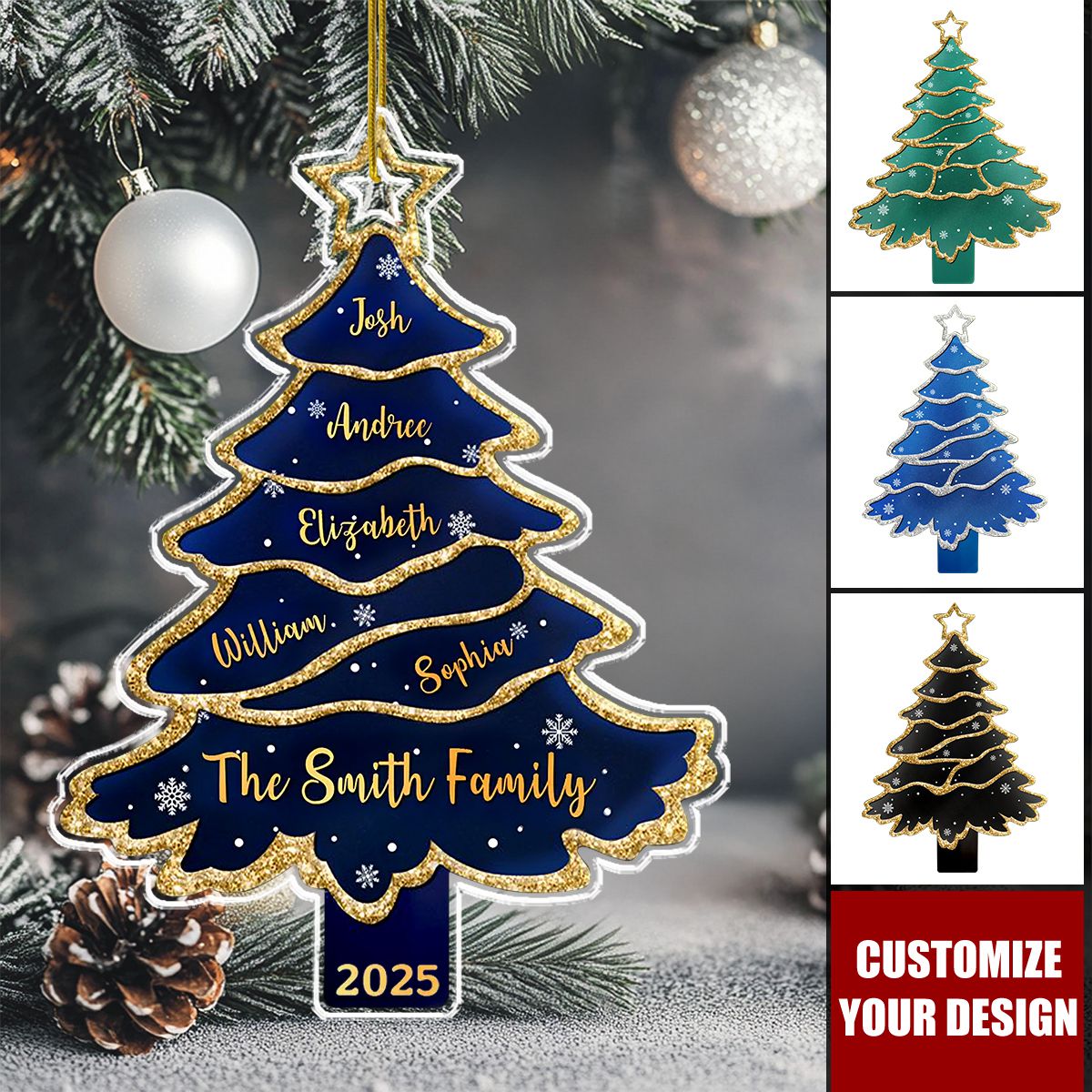 Personalized Custom Name Christmas Tree Shaped Acrylic Ornament