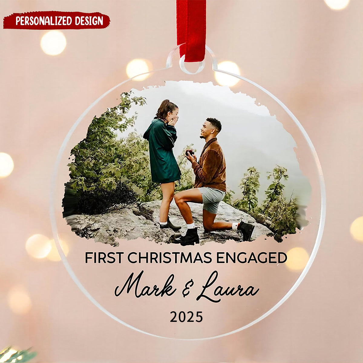 Personalized Our First Christmas Engaged Ornament, Custom Photo Ornament