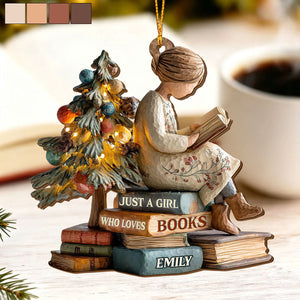 Custom Girl Reading Under Christmas Tree Ornament, Just a Girl Who Loves Books Decor