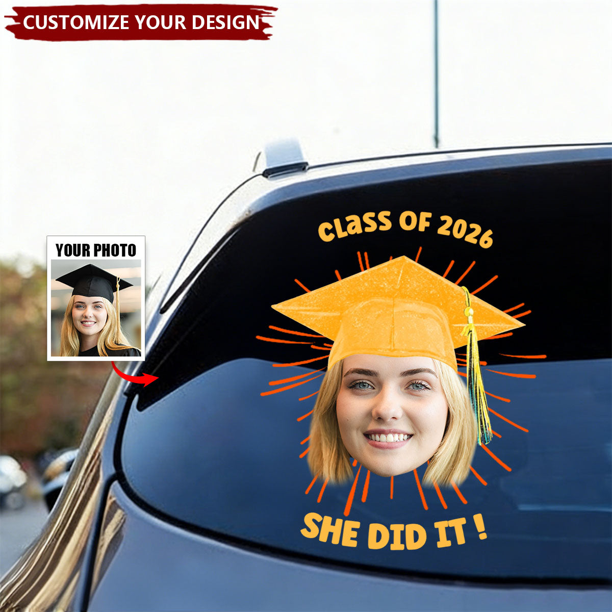 Custom Funny Face Class Of 2026 Graduation Car Window Decal Sticker