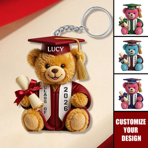A New Chapter Begins - Personalized Class Of Graduation Bear Keychain