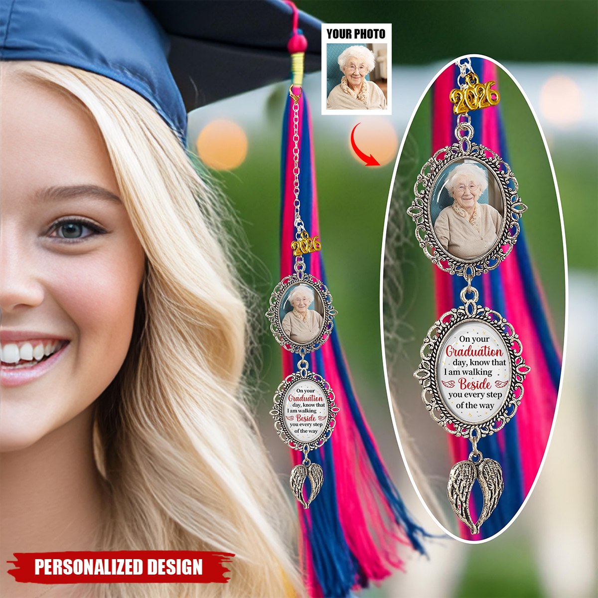 Custom Graduation Tassel Photo Charm, Memorial Gift
