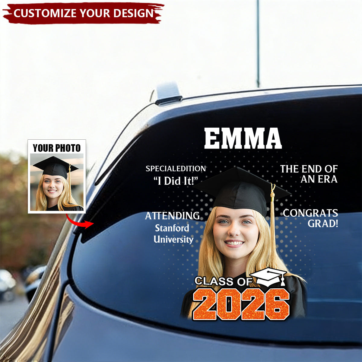 Custom Photo Congrats Class Of 2026 Magazine Graduation Car Window Decal Sticker