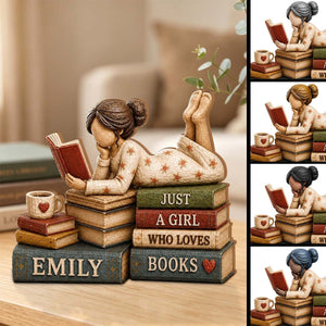 Just A Girl Who Loves Books, Personalized Girl Reading Books Wooden Block