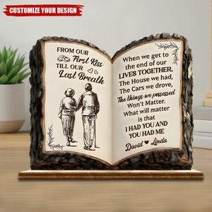 From Our First Kiss To Our Last Breath Love – Personalized Couple Wooden Plaque